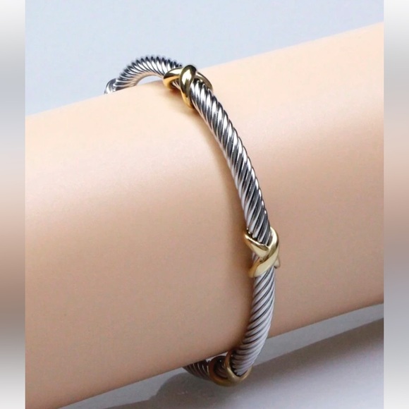 Classic Stainless steel 5mm cable wire cuff Bangle Bracelet simple - Picture 3 of 6
